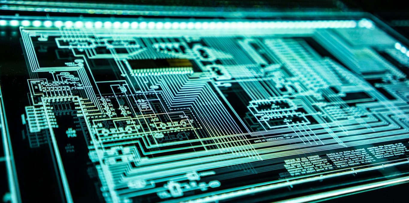 Glowing circuit board close-up